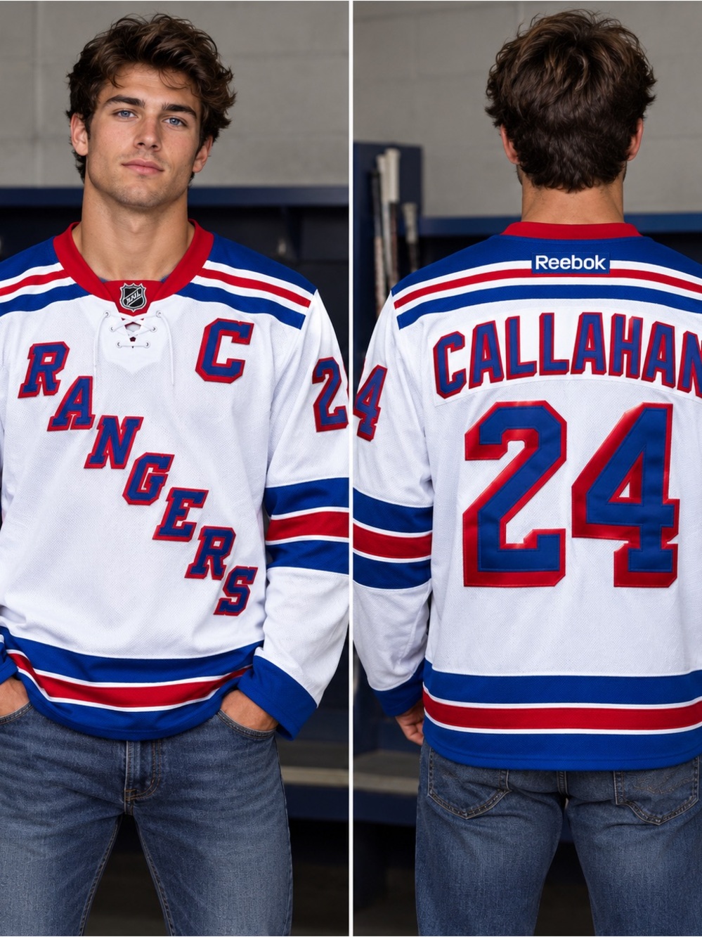 Reebok White, Blue & Red New York Rangers Hockey Jersey - Callahan #24